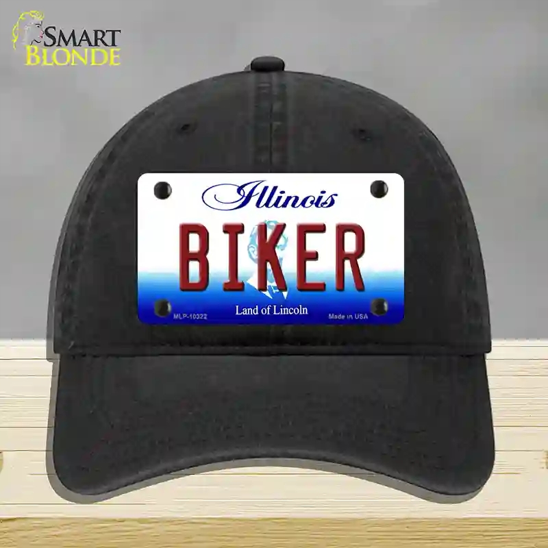 HAT07-MLP-10322 Biker Illinois Novelty License Plate Hat, Unconstructed Cotton - Black