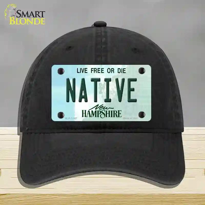 HAT07-MLP-11167 Native   Hampshire State Novelty License Plate Hat, Unconstructed Cotton - Black