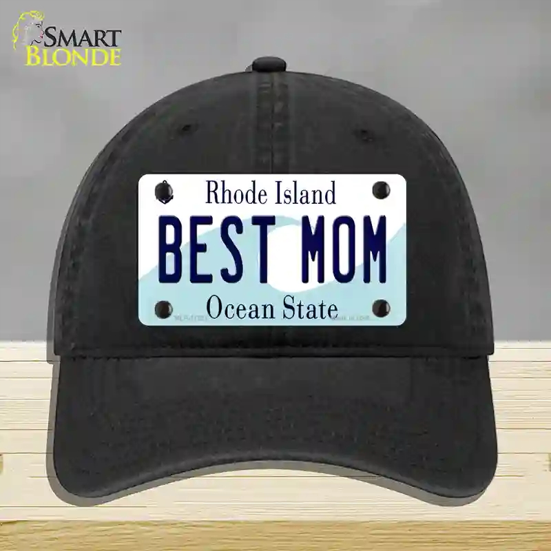 HAT07-MLP-11221 Best Mom Rhode Island State Novelty License Plate Hat, Unconstructed Cotton - Black