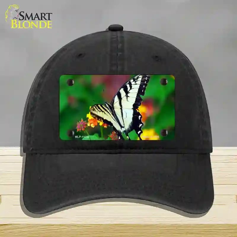 HAT07-MLP-11236 Butterfly Black & White Novelty License Plate Hat, Unconstructed Cotton - Black