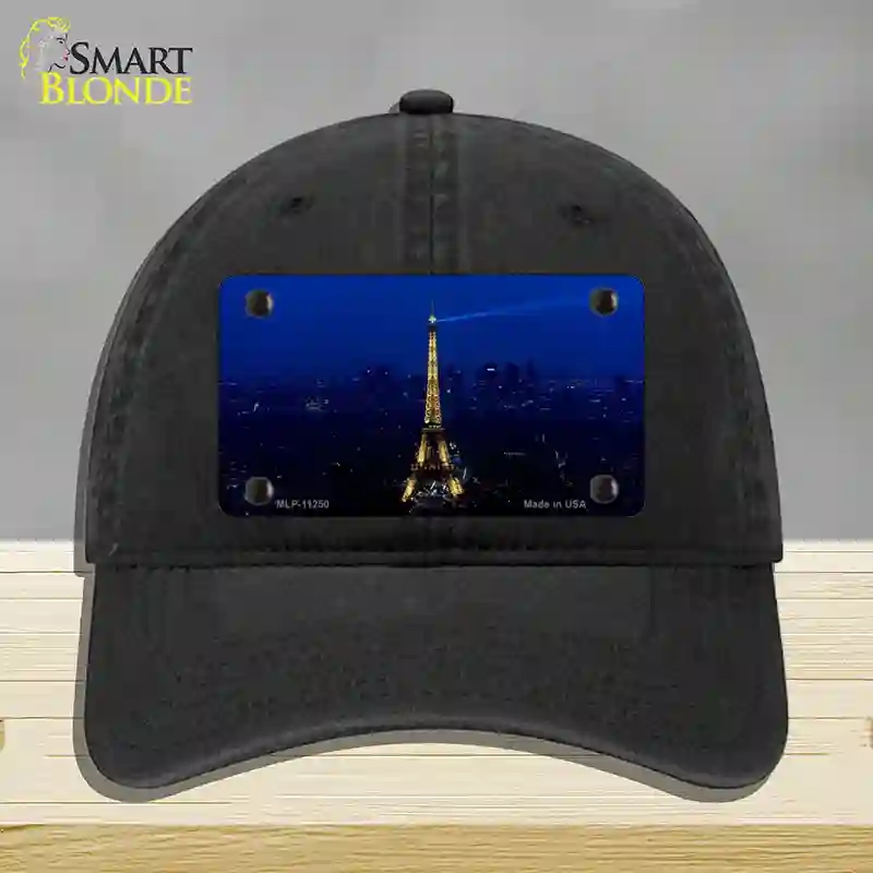 HAT07-MLP-11250 Eiffel Tower Night with City Skyline Novelty License Plate Hat, Unconstructed Cotton - Black