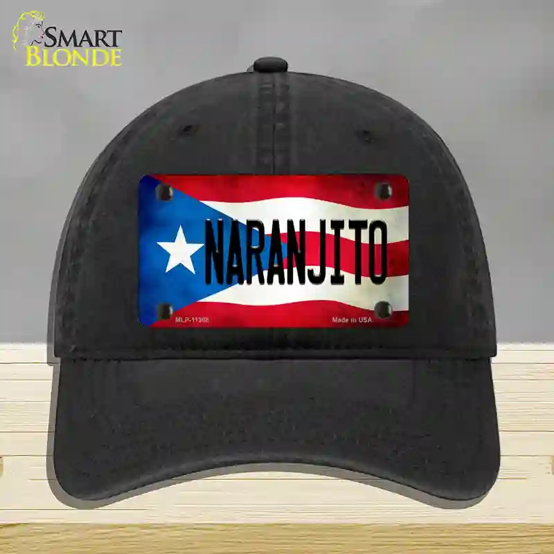 HAT07-MLP-11368 Naranjito Puerto Rico Flag Novelty License Plate Hat, Unconstructed Cotton - Black