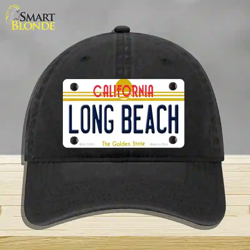 HAT07-MLP-11423 Long Beach California Novelty License Plate Hat, Unconstructed Cotton - Black
