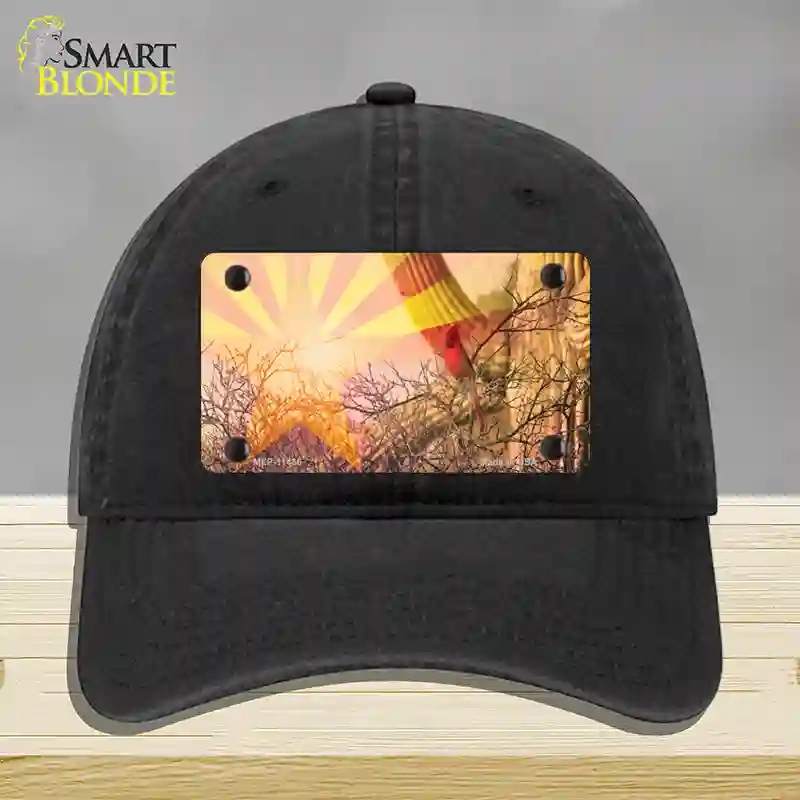 HAT07-MLP-11436 Arizona State Flag Overlay on Cardinal Novelty License Plate Hat, Unconstructed Cotton - Black