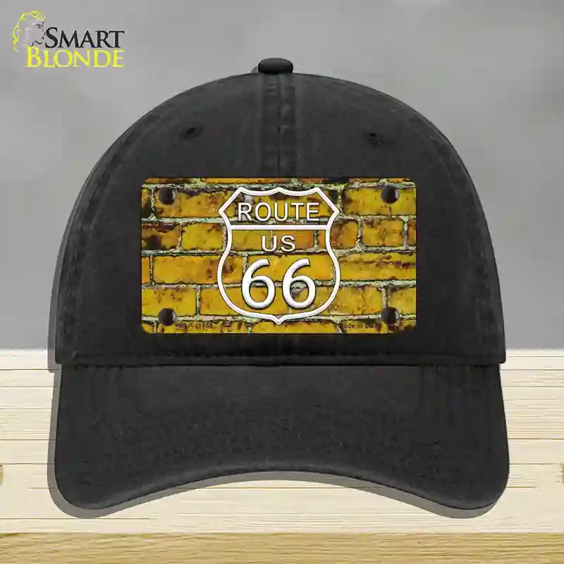HAT07-MLP-11459 Route 66 Yellow Brick Wall Novelty License Plate Hat, Unconstructed Cotton - Black