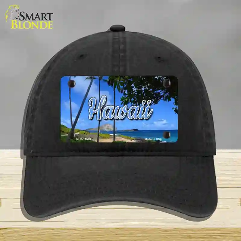 HAT07-MLP-11595 Hawaii Palm Trees State Novelty License Plate Hat, Unconstructed Cotton - Black