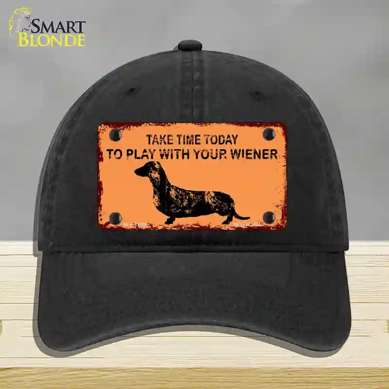 HAT07-MLP-11686 Play with Your Wiener Novelty License Plate Hat, Unconstructed Cotton - Black
