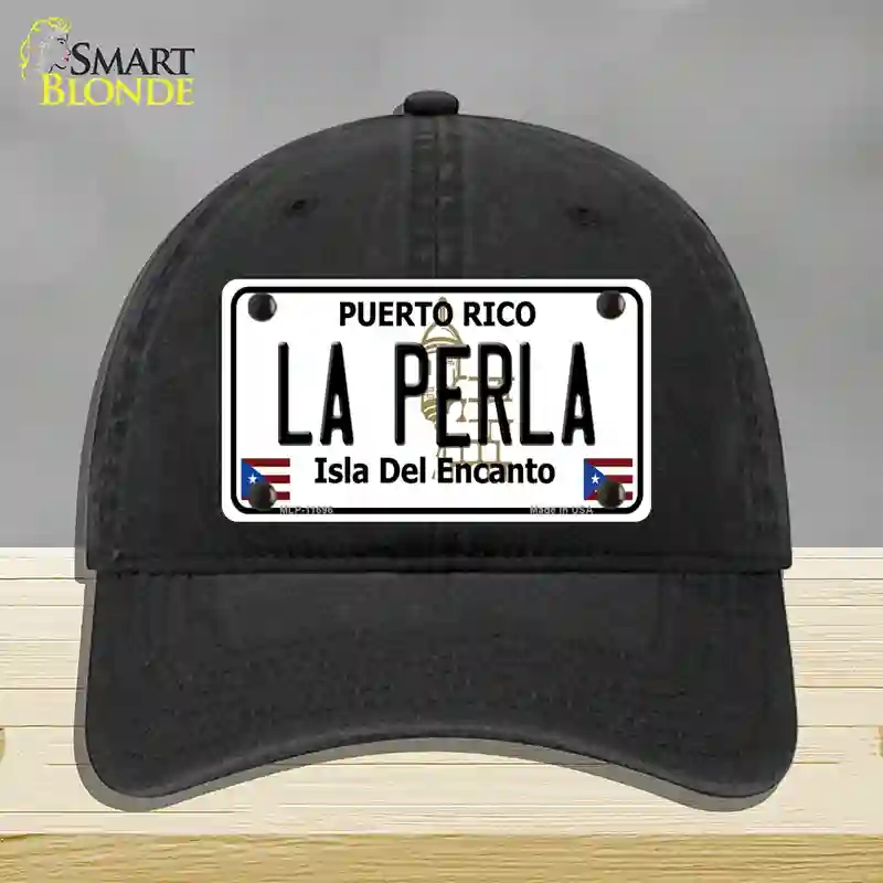 HAT07-MLP-11696 La Perla Puerto Rico Novelty License Plate Hat, Unconstructed Cotton - Black