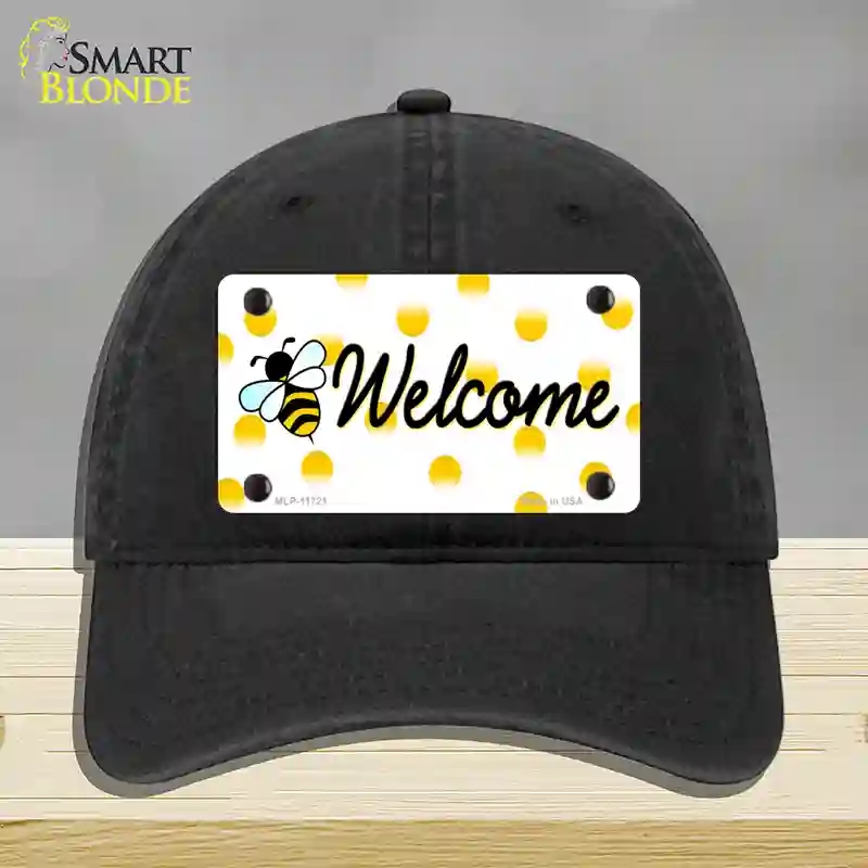 HAT07-MLP-11721 Welcome Bee Novelty License Plate Hat, Unconstructed Cotton - Black