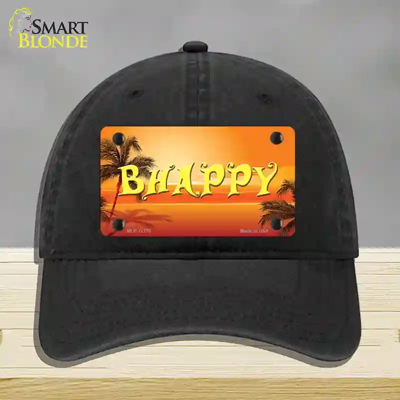 HAT07-MLP-11775 Be Happy Beach Scene Novelty License Plate Hat, Unconstructed Cotton - Black