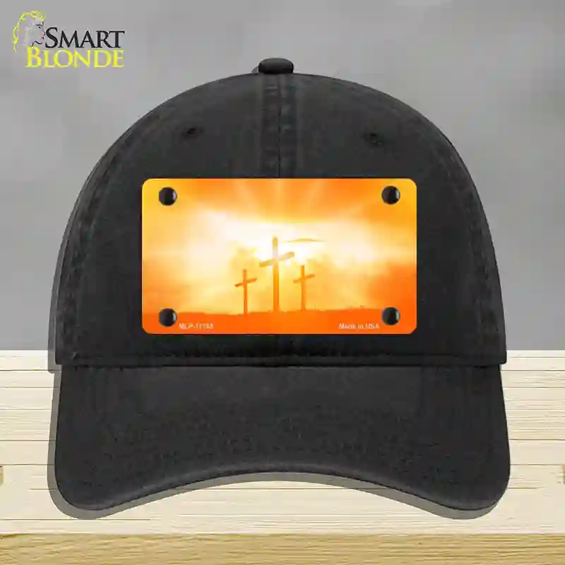 HAT07-MLP-11795 Crosses in the Sun Orange Novelty License Plate Hat, Unconstructed Cotton - Black