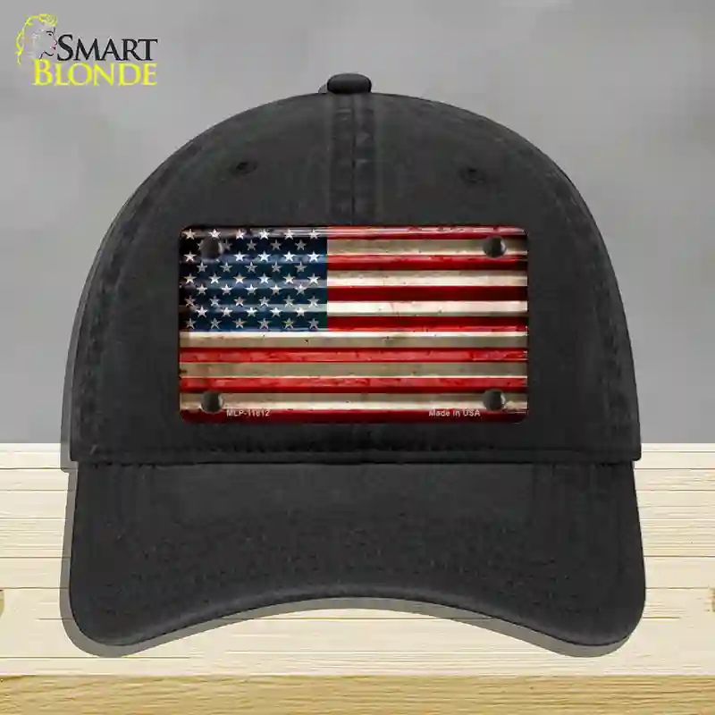 HAT07-MLP-11812 American Flag Corrugated Novelty License Plate Hat, Unconstructed Cotton - Black