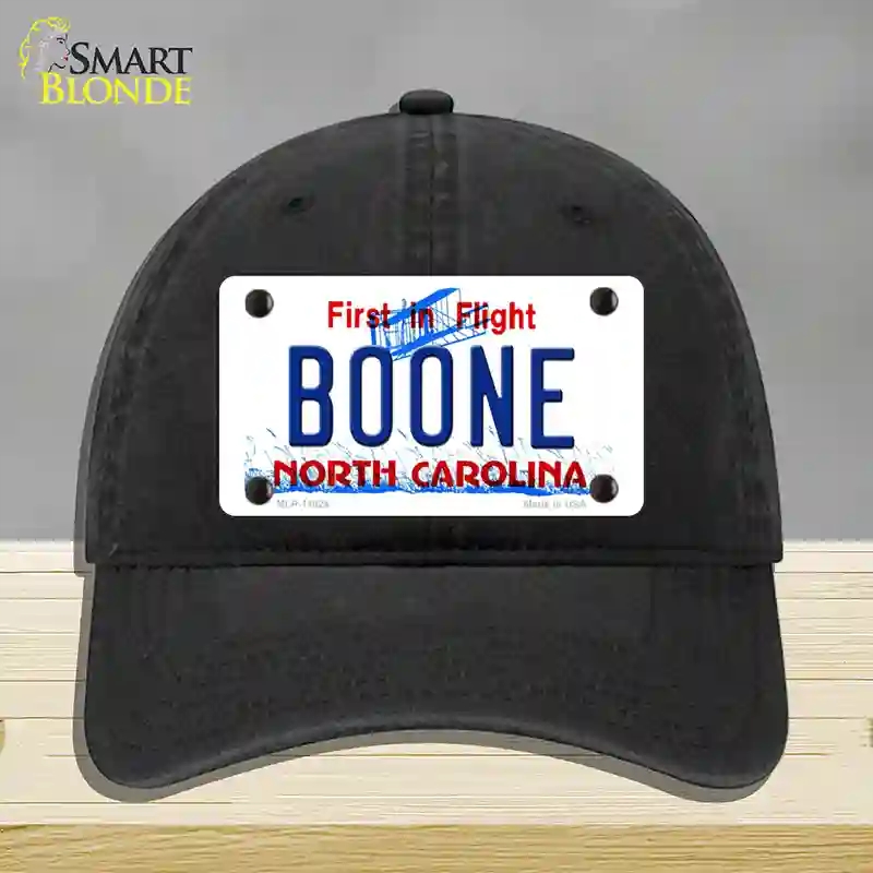 HAT07-MLP-11824 Boone North Carolina Novelty License Plate Hat, Unconstructed Cotton - Black