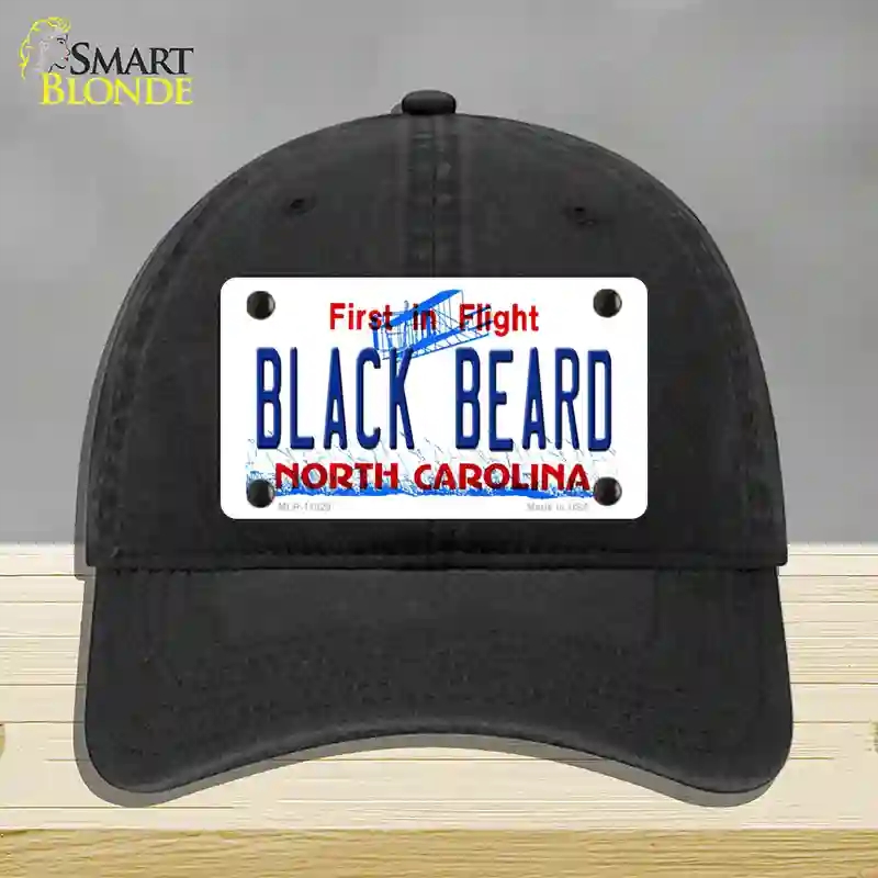 HAT07-MLP-11829 Black Beard North Carolina Novelty License Plate Hat, Unconstructed Cotton - Black