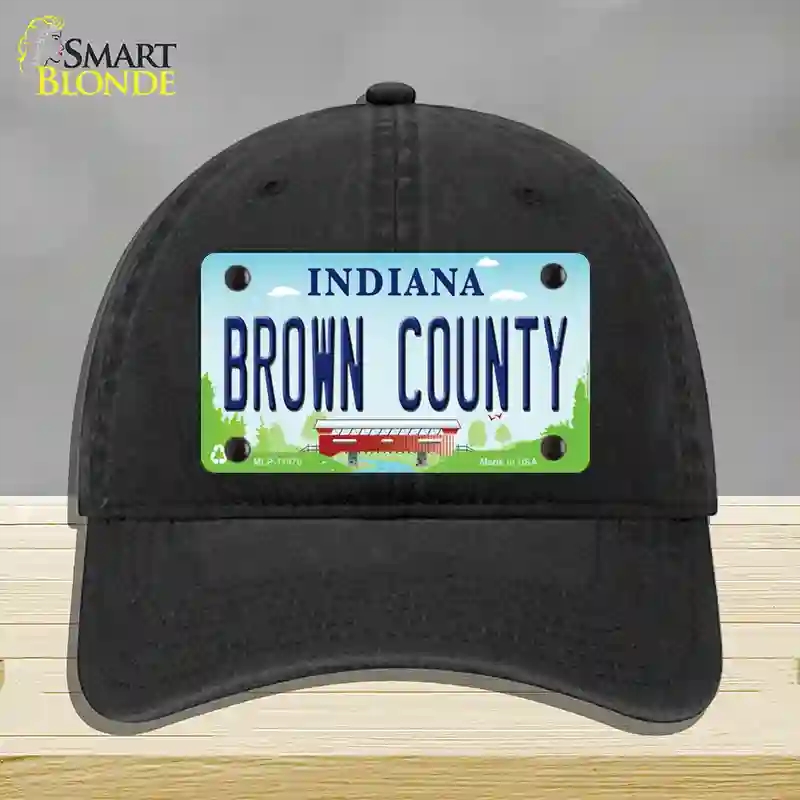 HAT07-MLP-11875 Brown County Indiana Novelty License Plate Hat, Unconstructed Cotton - Black
