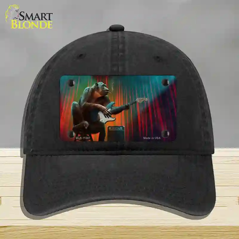HAT07-MLP-11897 Monkey with Guitar Novelty License Plate Hat, Unconstructed Cotton - Black