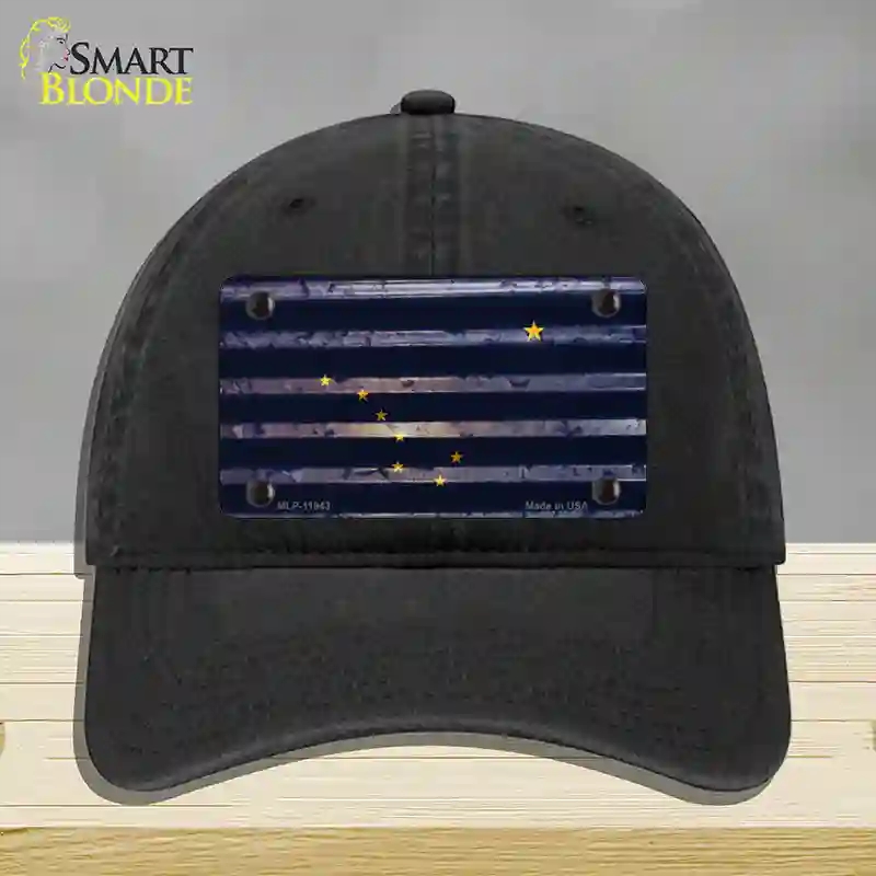 HAT07-MLP-11943 Alaska Corrugated Flag Novelty License Plate Hat, Unconstructed Cotton - Black