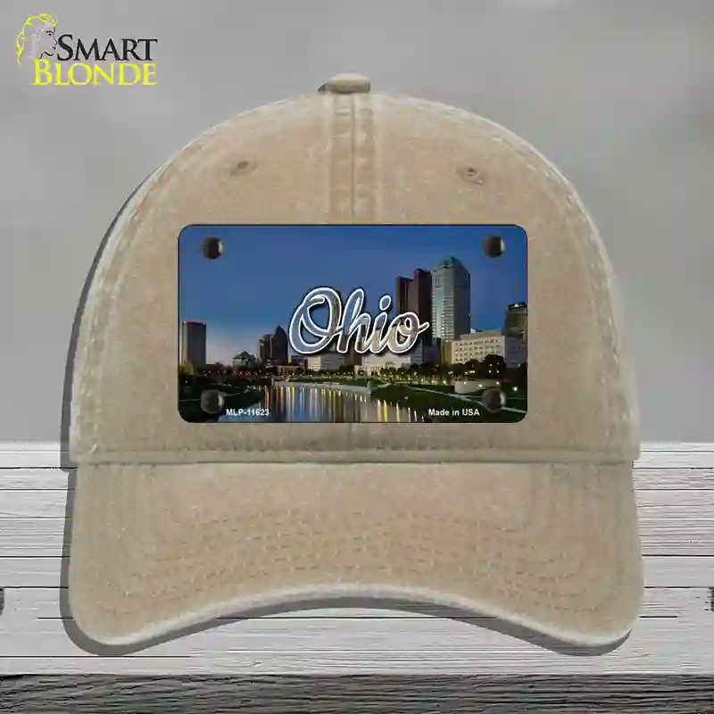 HAT09-MLP-11623 Ohio River City Skyline State Novelty License Plate Hat, Unconstructed Cotton - Khaki