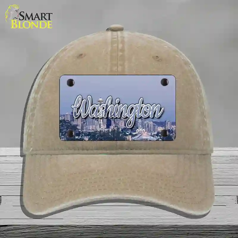 HAT09-MLP-11637 Washington Space Needle State Novelty License Plate Hat, Unconstructed Cotton - Khaki