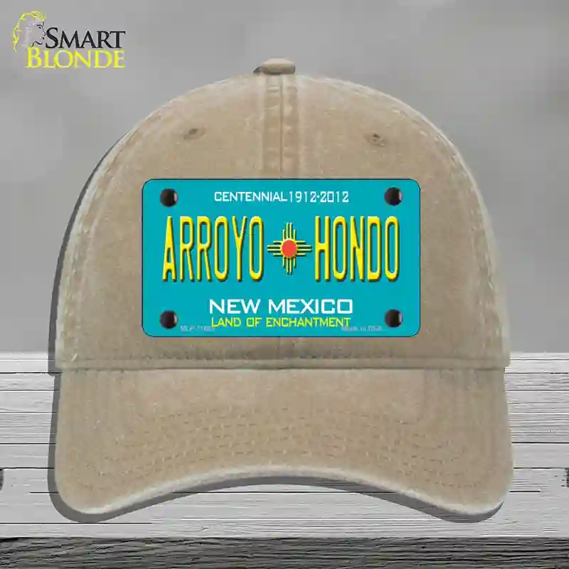HAT09-MLP-11653 Arroyo Hondo Teal   Mexico Novelty License Plate Hat, Unconstructed Cotton - Khaki