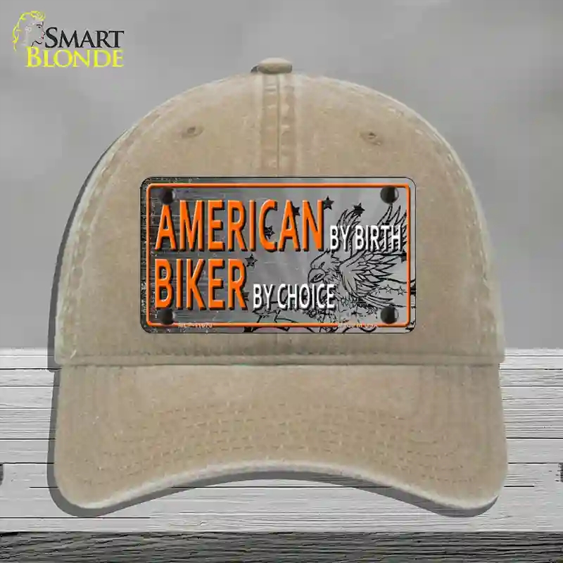 HAT09-MLP-11673 American Biker Novelty License Plate Hat, Unconstructed Cotton - Khaki
