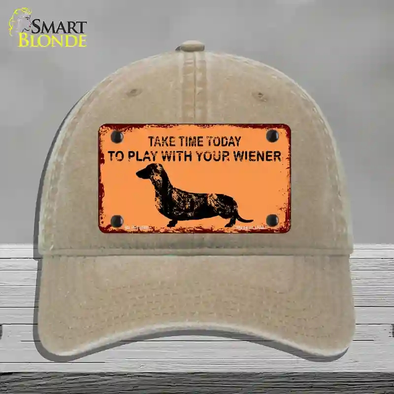 HAT09-MLP-11686 Play with Your Wiener Novelty License Plate Hat, Unconstructed Cotton - Khaki