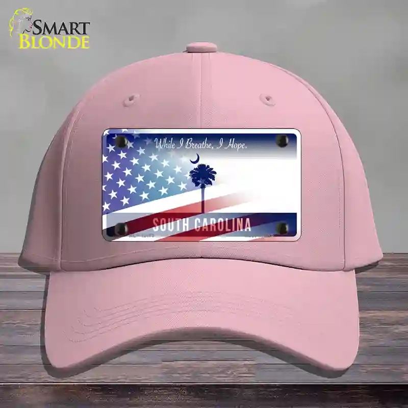 HAT05-MLP-12473 South Carolina Blue with American Flag Novelty License Plate Hat, Cotton - Pink
