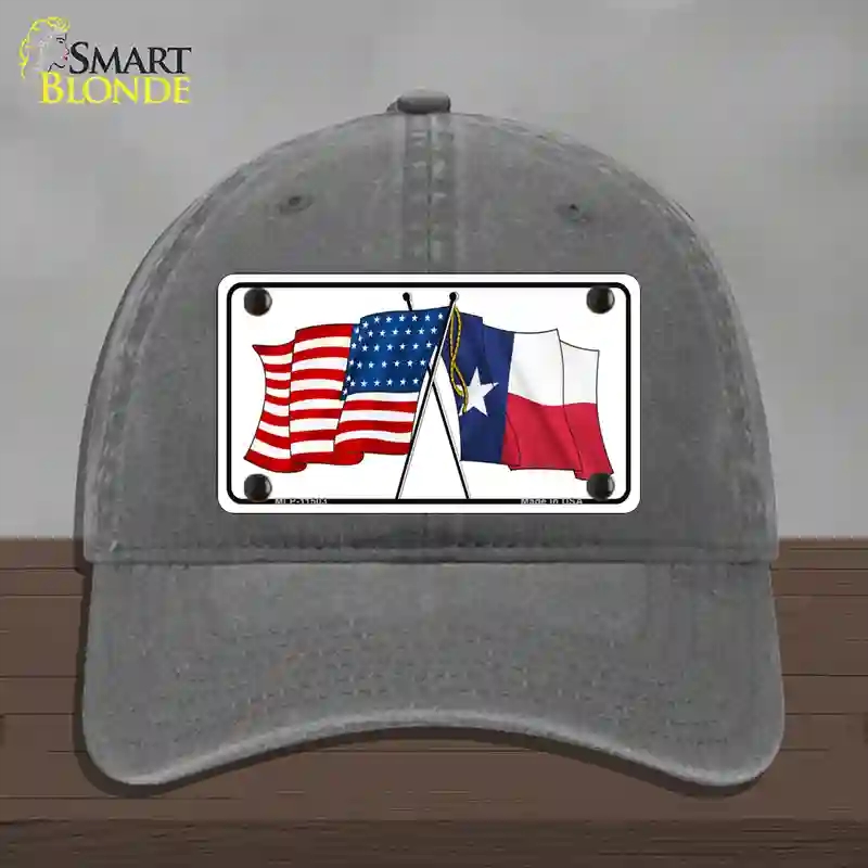 HAT08-MLP-11503 Texas Crossed US Flag Novelty License Plate Hat, Unconstructed Cotton - Charcoal