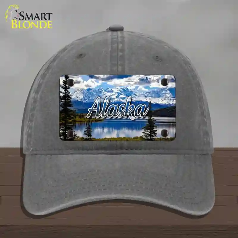 HAT08-MLP-11584 Alaska Snowy Mountains State Novelty License Plate Hat, Unconstructed Cotton - Charcoal