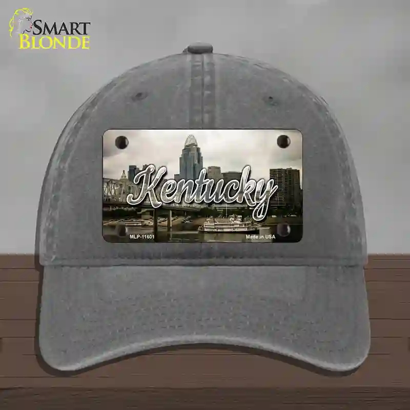 HAT08-MLP-11601 Kentucky City Skyline State Novelty License Plate Hat, Unconstructed Cotton - Charcoal