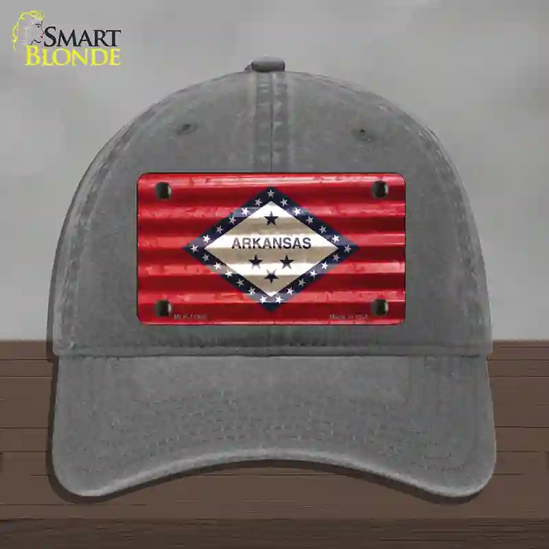 HAT08-MLP-11945 Arkansas Corrugated Flag Novelty License Plate Hat, Unconstructed Cotton - Charcoal