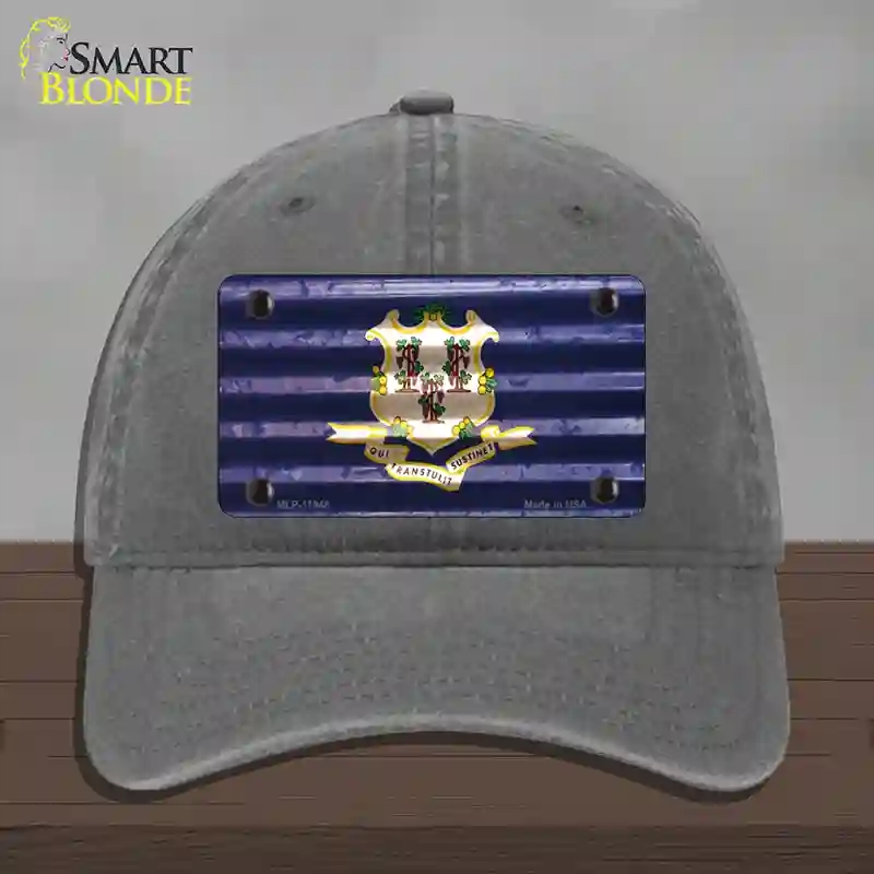 HAT08-MLP-11948 Connecticut Corrugated Flag Novelty License Plate Hat, Unconstructed Cotton - Charcoal