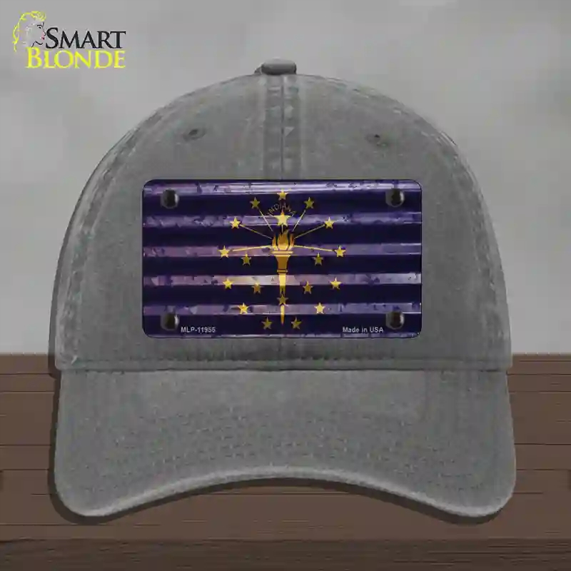 HAT08-MLP-11955 Indiana Corrugated Flag Novelty License Plate Hat, Unconstructed Cotton - Charcoal
