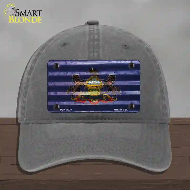 HAT08-MLP-11979 Pennsylvania Corrugated Flag Novelty License Plate Hat, Unconstructed Cotton - Charcoal
