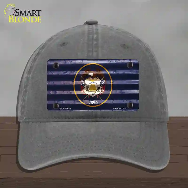 HAT08-MLP-11985 Utah Corrugated Flag Novelty License Plate Hat, Unconstructed Cotton - Charcoal