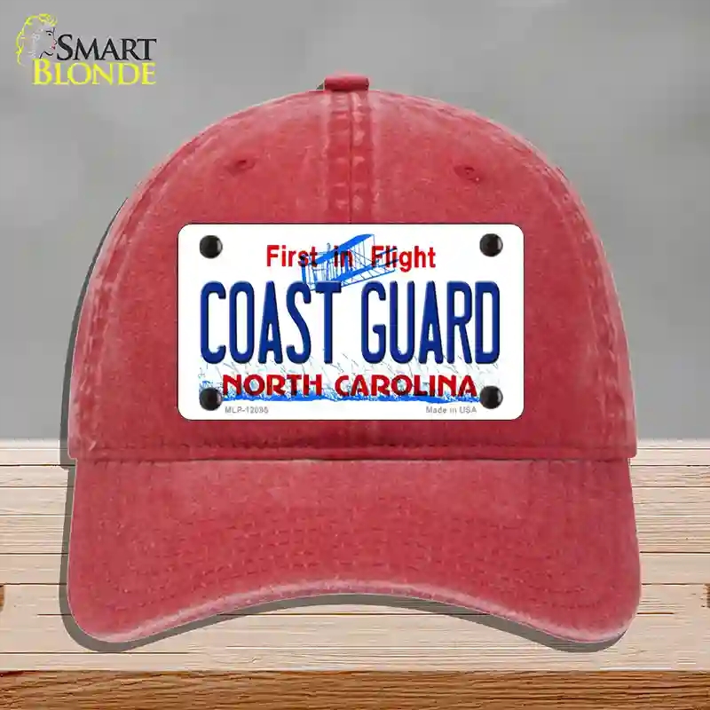 HAT13-MLP-12095 Coast Guard North Carolina State Novelty License Plate Hat, Unconstructed Cotton - Red