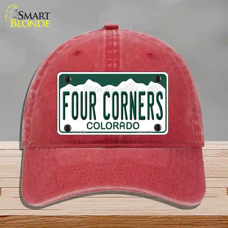 HAT13-MLP-12144 Four Corners Colorado Novelty License Plate Hat, Unconstructed Cotton - Red