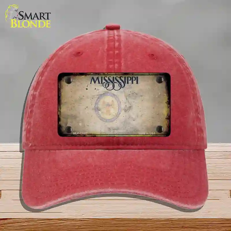 HAT13-MLP-12183 Mississippi Great Seal Rusty Blank Novelty License Plate Hat, Unconstructed Cotton - Red