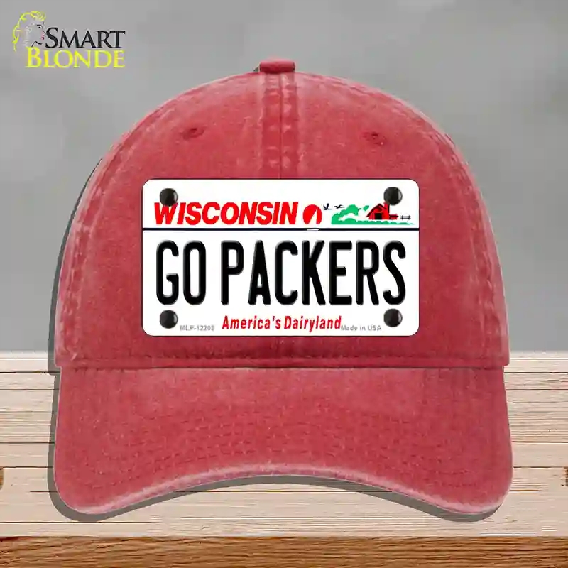 HAT13-MLP-12208 Go Packers Wisconsin Novelty License Plate Hat, Unconstructed Cotton - Red