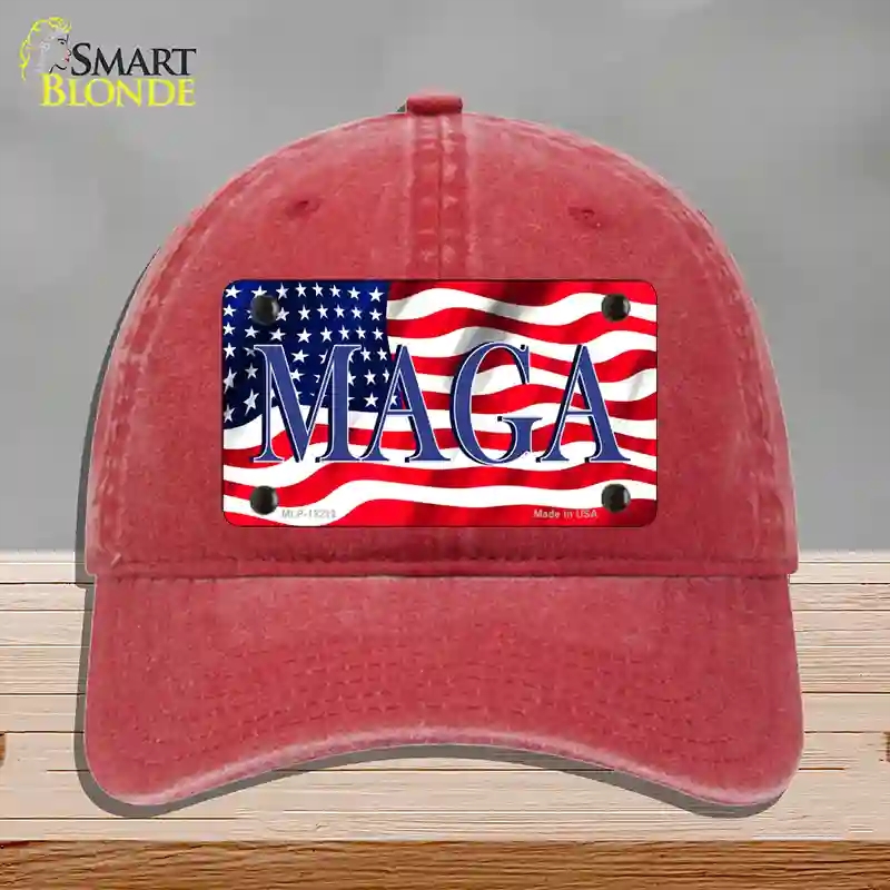 HAT13-MLP-12212 MAGA Flag Novelty License Plate Hat, Unconstructed Cotton - Red