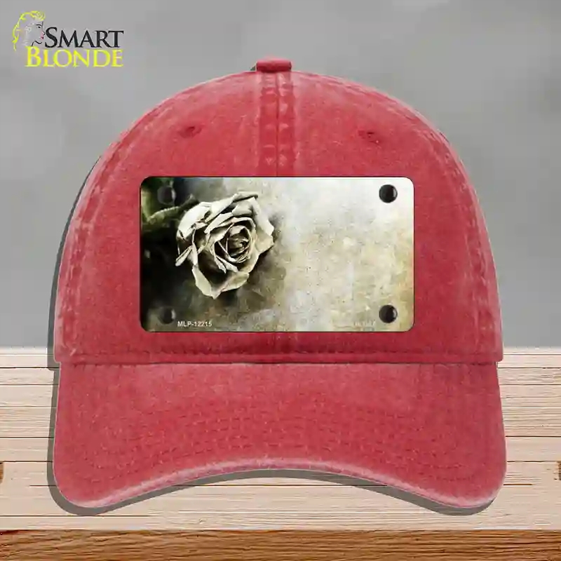HAT13-MLP-12215 Black & White Rose Novelty License Plate Hat, Unconstructed Cotton - Red