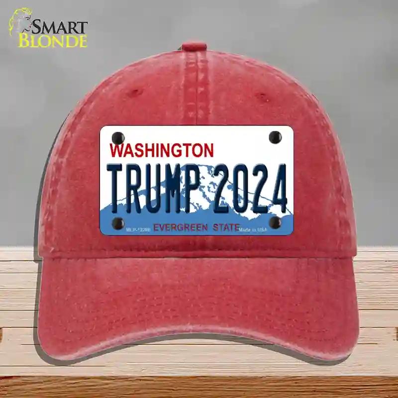 HAT13-MLP-12260 Trump 2024 Washington Novelty License Plate Hat, Unconstructed Cotton - Red