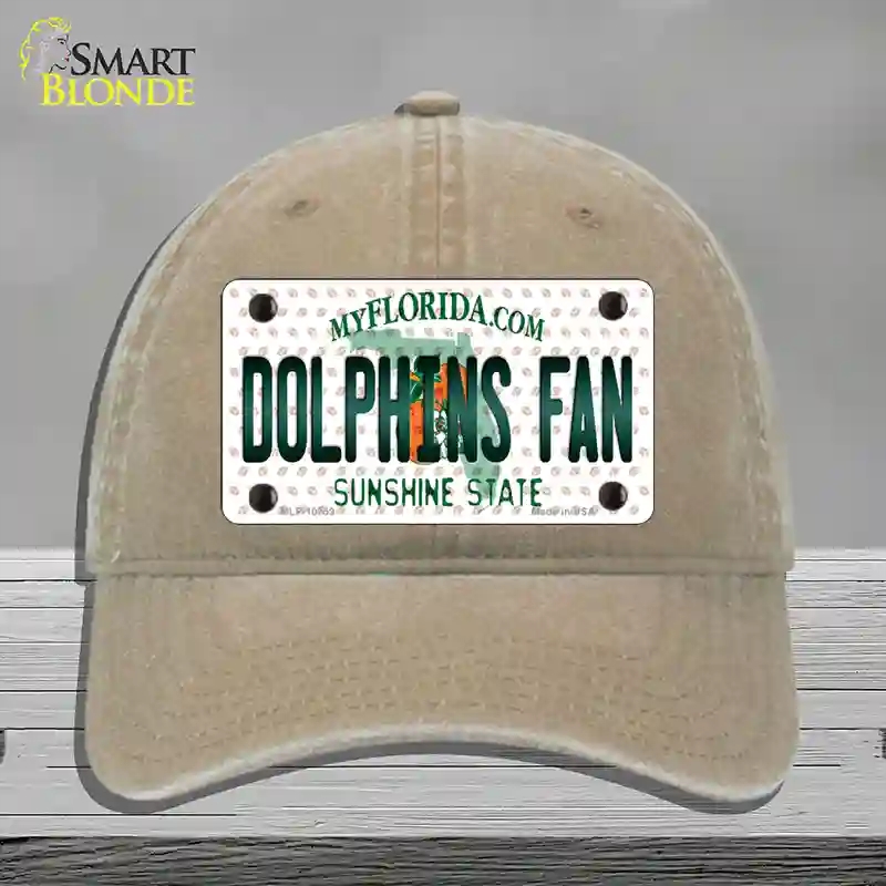 HAT09-MLP-10759 Dolphins Fan Florida Novelty License Plate Hat, Unconstructed Cotton - Khaki
