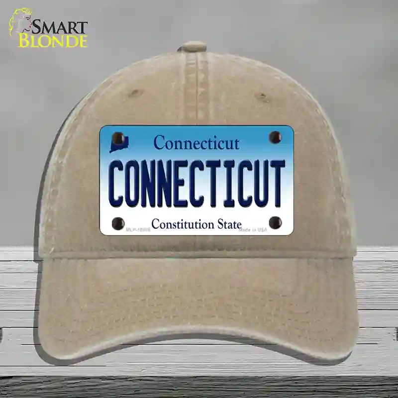 HAT09-MLP-10888 Connecticut State Novelty License Plate Hat, Unconstructed Cotton - Khaki