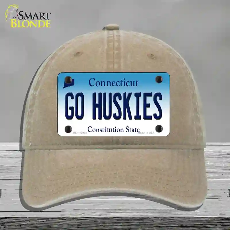 HAT09-MLP-10903 Go Huskies Connecticut Novelty License Plate Hat, Unconstructed Cotton - Khaki