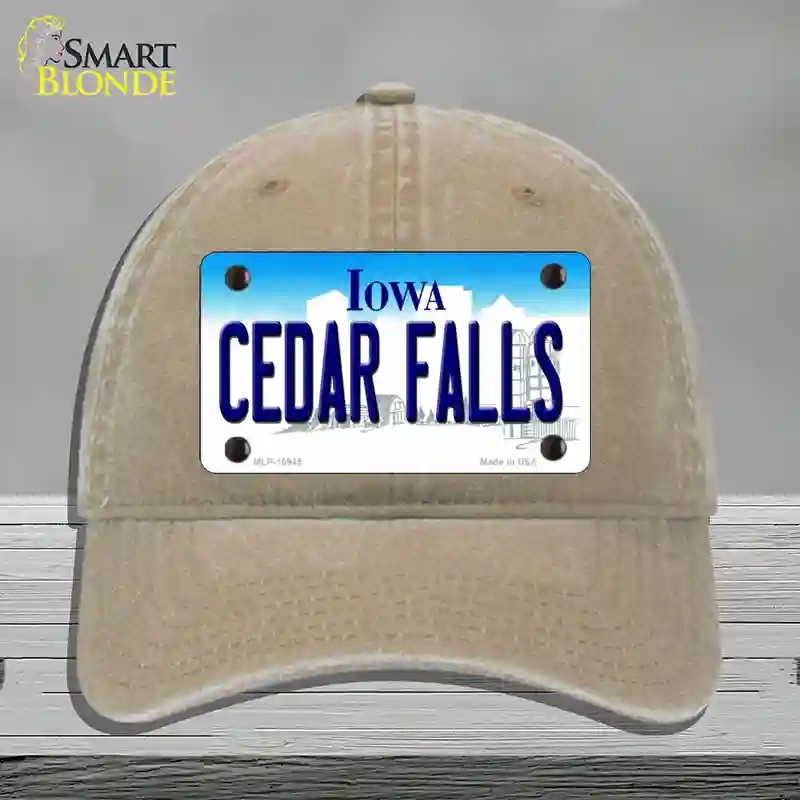 HAT09-MLP-10945 Cedar Falls Iowa Novelty License Plate Hat, Unconstructed Cotton - Khaki