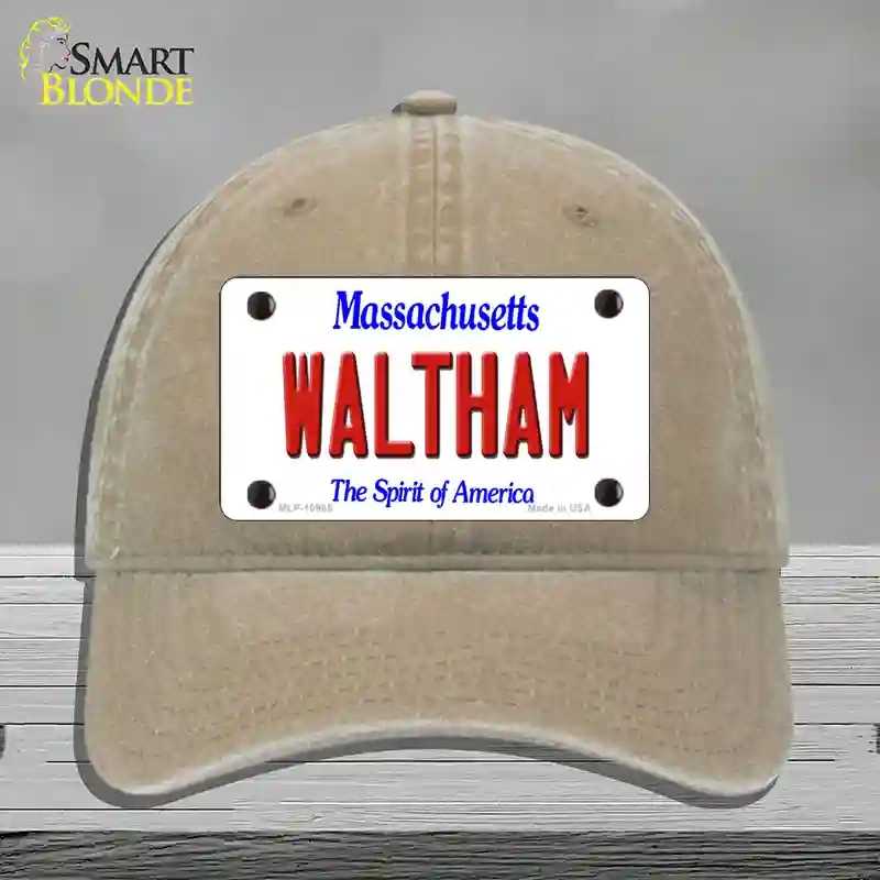 HAT09-MLP-10985 Waltham Massachusetts Novelty License Plate Hat, Unconstructed Cotton - Khaki