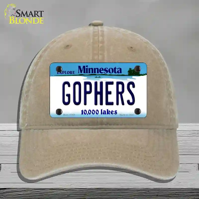 HAT09-MLP-11053 Gophers Minnesota State Novelty License Plate Hat, Unconstructed Cotton - Khaki