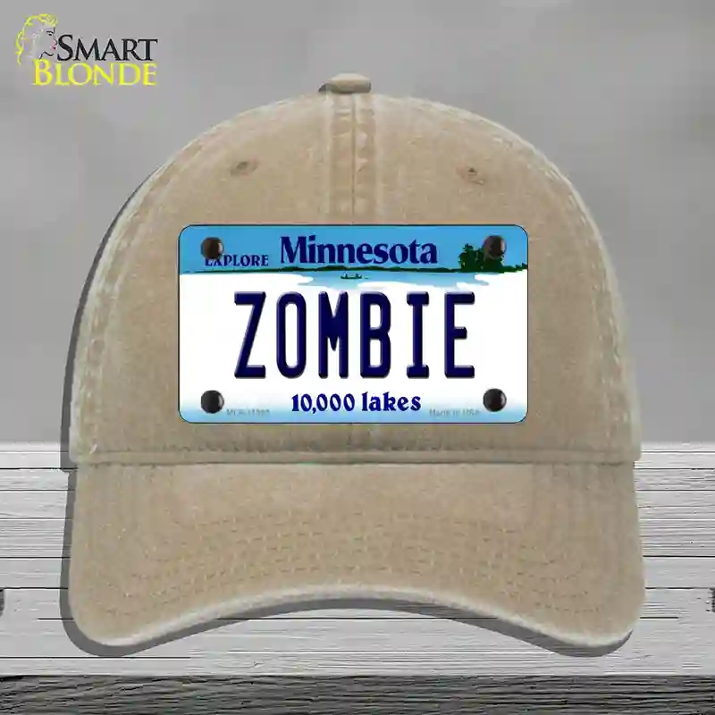 HAT09-MLP-11062 Zombie Minnesota State Novelty License Plate Hat, Unconstructed Cotton - Khaki