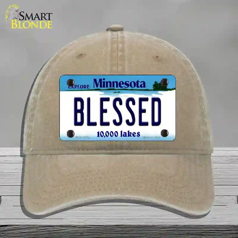 HAT09-MLP-11074 Blessed Minnesota State Novelty License Plate Hat, Unconstructed Cotton - Khaki